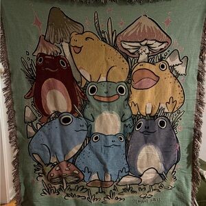 Colorful Frog and Mushroom Blanket